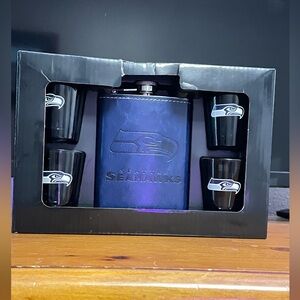 Seahawks shot glasses and flask